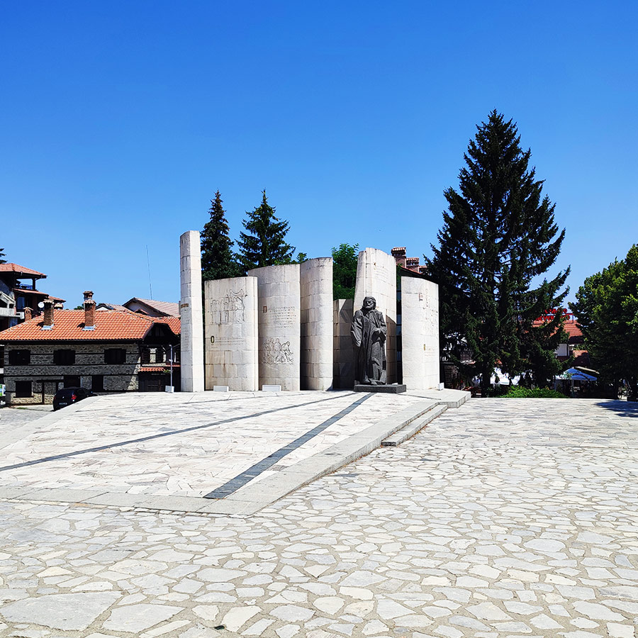 Monument of Paisii Hilendarski in Bansko town square, Bulgaria.