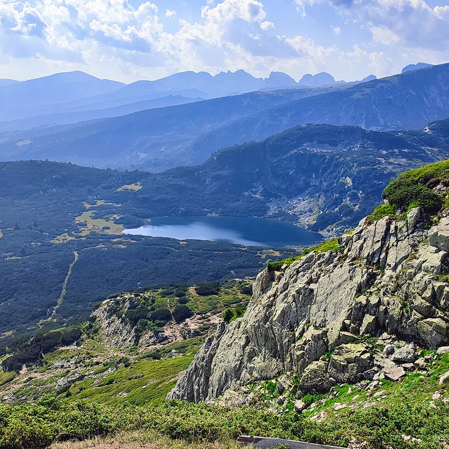 Panoramic view over the Lower Rila Lake and surrounding ridges.