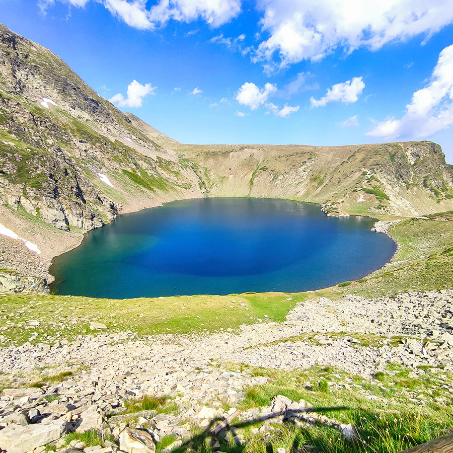 Deep blue mountain lake in the Seven Rila Lakes, Bulgaria.