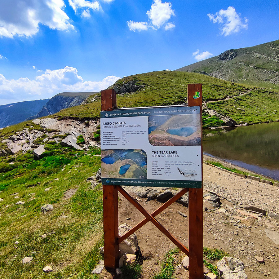 Signboard at The Tear Lake, Seven Rila Lakes, Bulgaria.