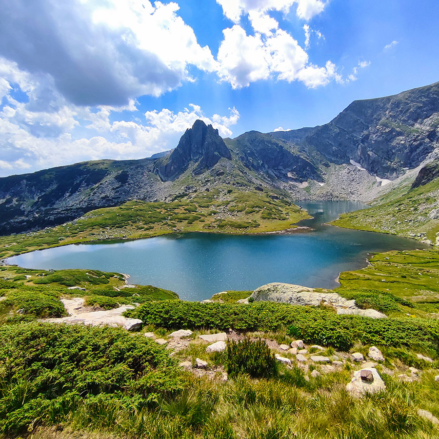 Wide-angle view of the Twin Lake in the Seven Rila Lakes, Bulgaria.