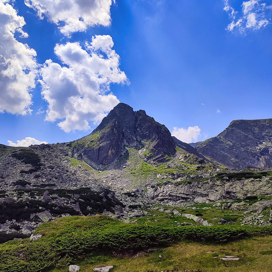 Rocky mountain peak rising above the Seven Rila Lakes.
