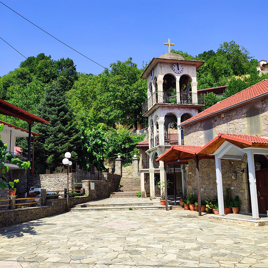 Bell tower of Anthochori village church, Agrafa trails starting point, Karditsa, Greece