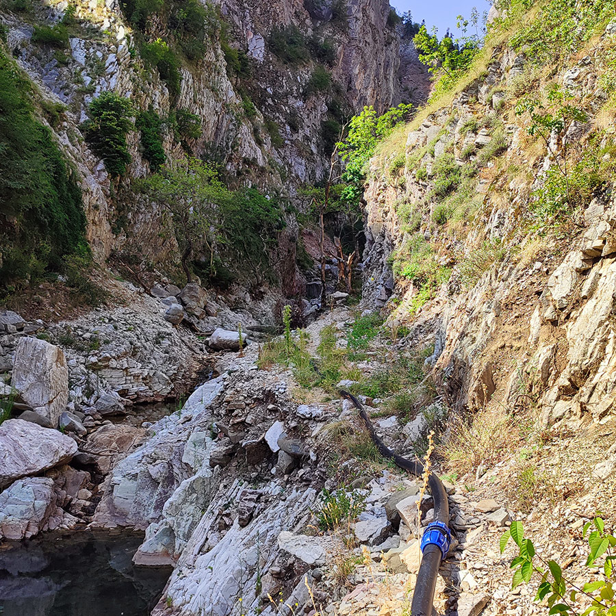 Rocky streambed near Anthochori Waterfall trail in Agrafa, Karditsa, Greece