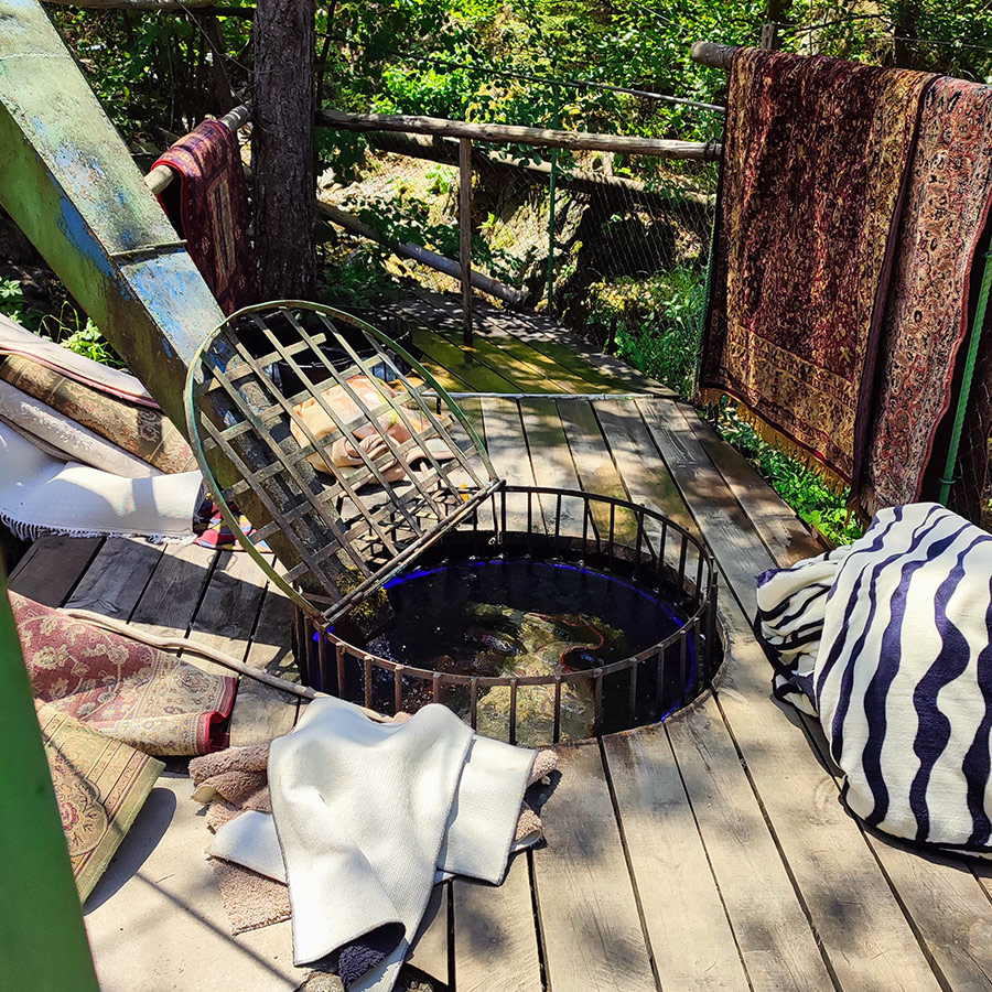 Traditional blanket washing area at the trailhead of Goritsa Waterfall, Ovchartsi village, Rila Mountain, Bulgaria.