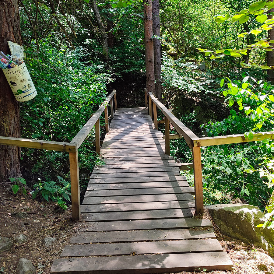 Wooden bridge on the Goritsa Waterfall eco-trail, Ovchartsi, Rila Mountain, Bulgaria.