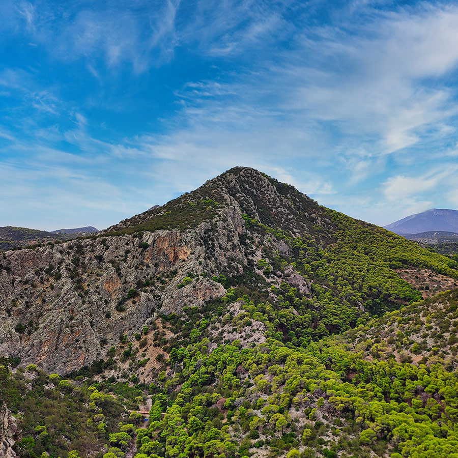 View across Katafyki Gorge from the mid-pitches of Asterope route, Pleiades Crag.