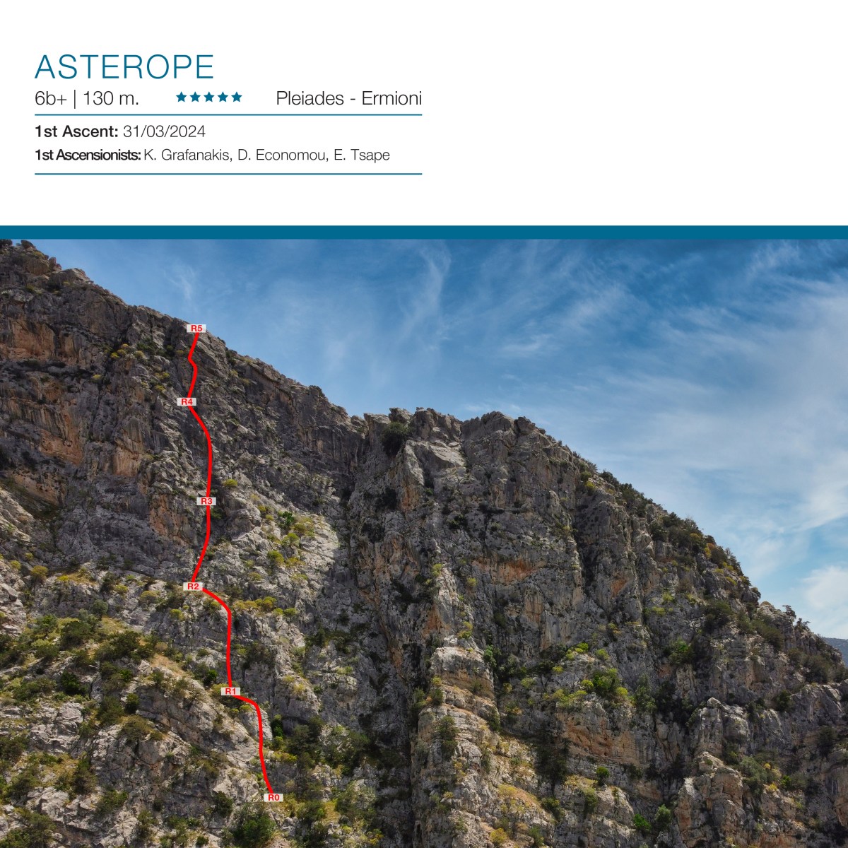 Asterope – 5 Pitches, 6b+ 130 m. | Multi Pitch Climb in Pleiades Crag – Katafyki Ravine –&nbsp;Ermioni