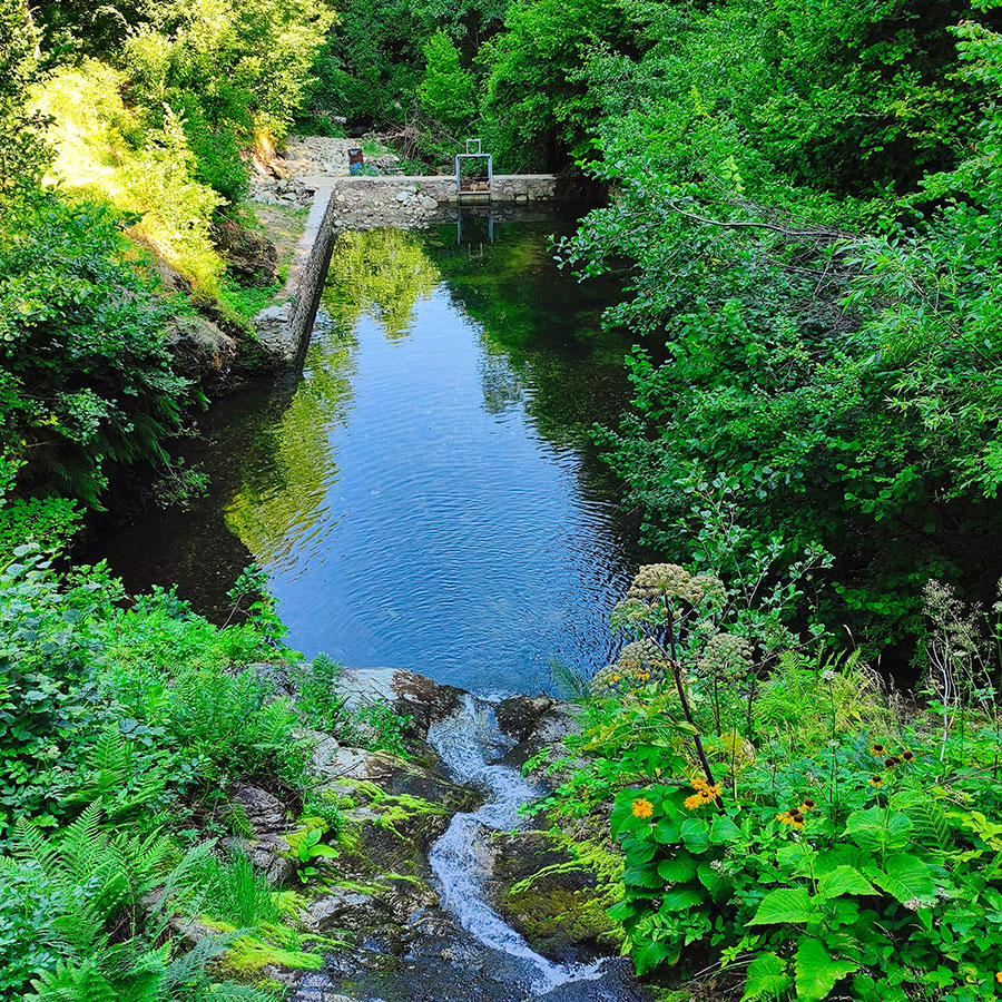 Upper view of Vistinski Vir Waterfall and natural pool near Bitola