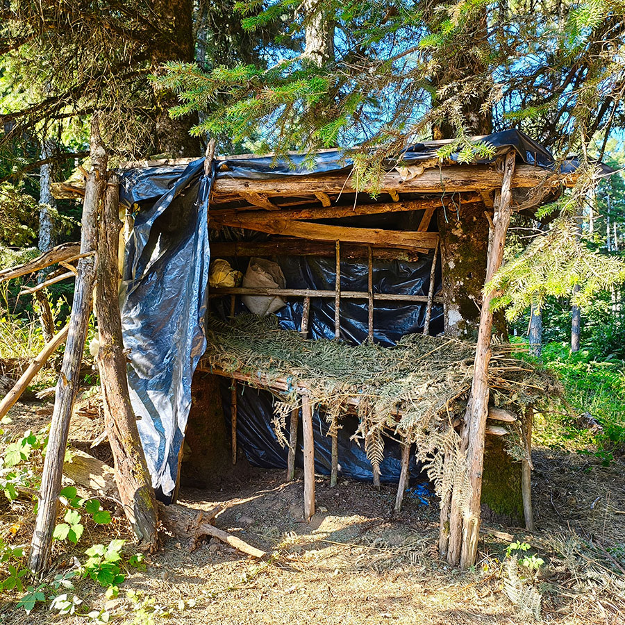 Rustic woodland shelter built by local shephard near the hiking trail to Voulgara Peak in Agrafa.