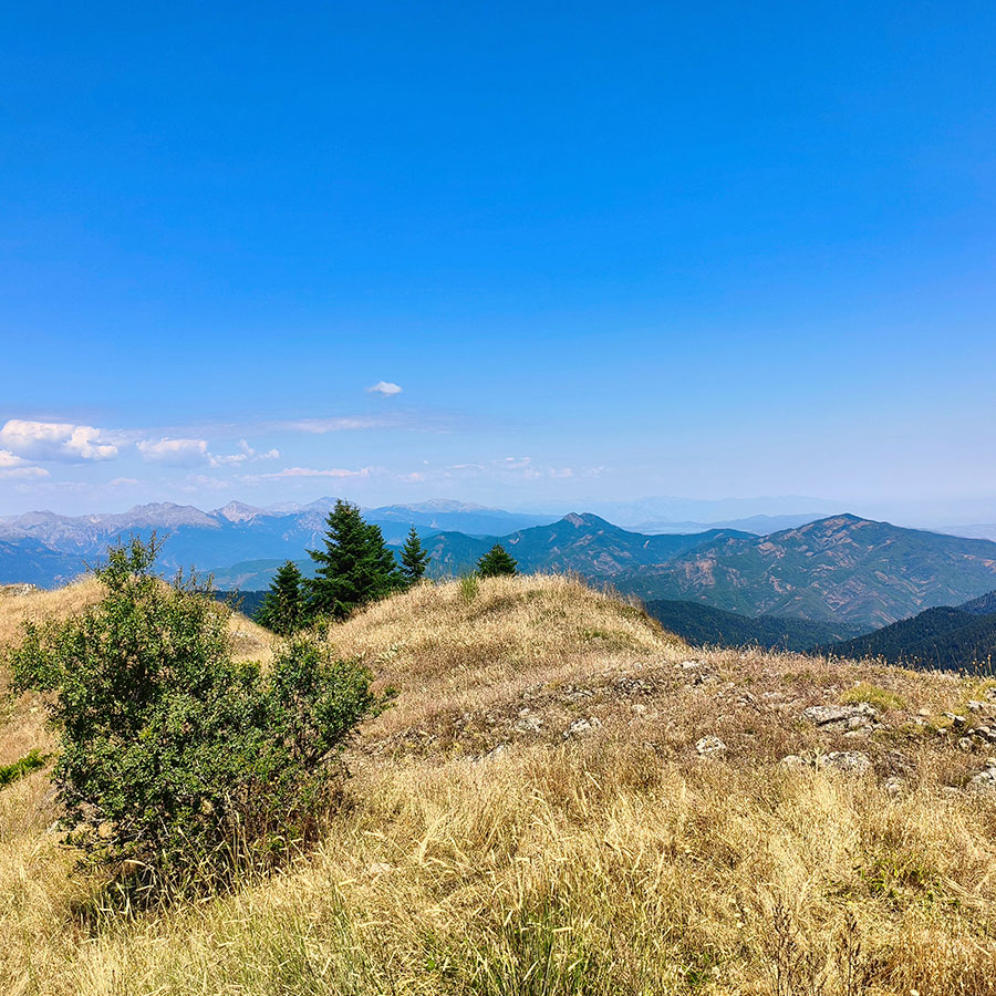 Panoramic mountain view from the summit of Voulgara Peak in the Agrafa Mountains.